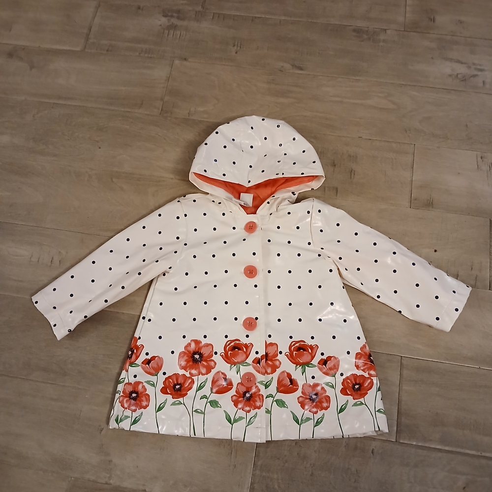 💥💥Little Me White and Coral Polka Dot Raincoat, Linning 100% Cotton